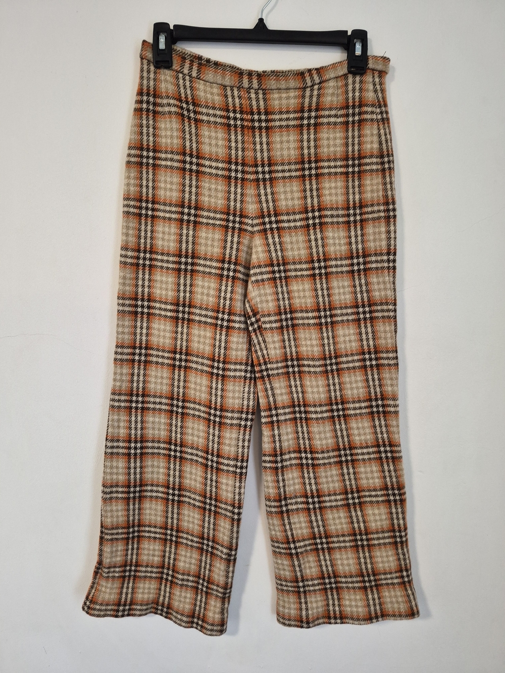 Vintage Wide-Leg Plaid Pants in Cream, Orange and Black